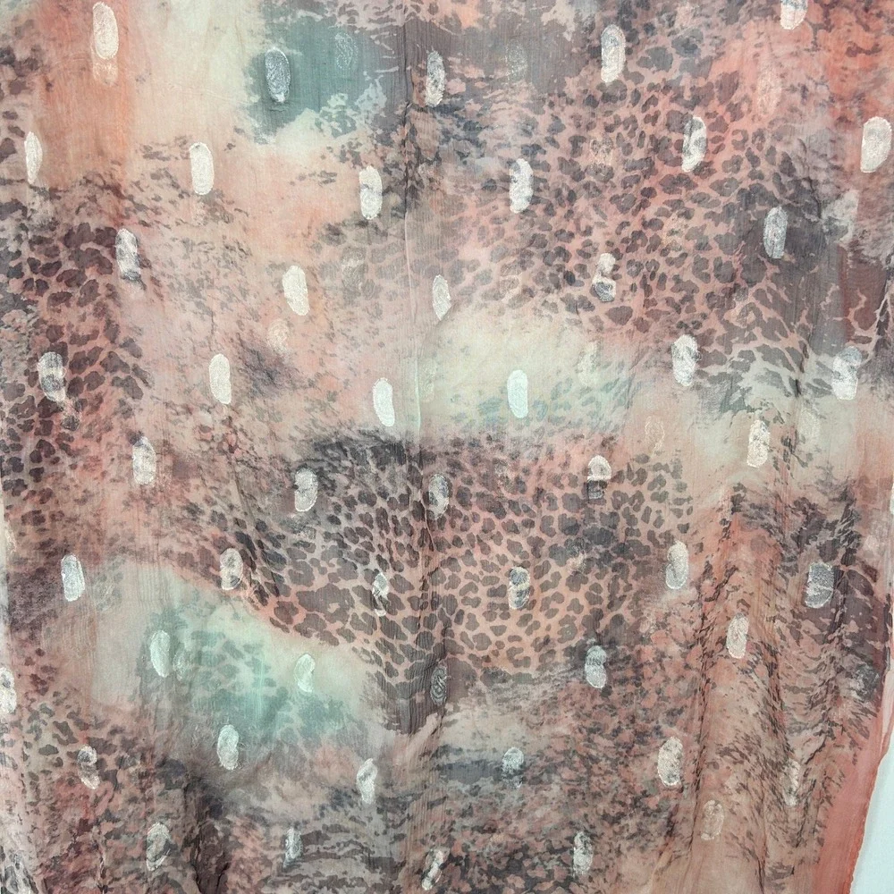 100% Silk Sheer Scarf Pink Animal Print Metallic Jacquard Dot Long Wrap